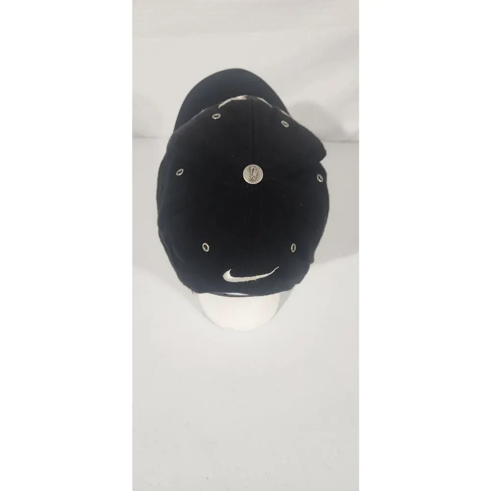 Vtg Nike Black Swoosh Strapback Mens Baseball Embroidered